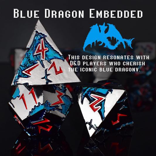 D&D Dice 7 Die Metal DND Dice Set, Weighted Metallic Dungeons and Dragons Dice Set, Large Polyhedral D and D Dice Sets, Cool MTG RPG Dice DND with Gifts Case for Role Playing (Black Red)