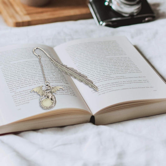 Vintage Feather Dragon Metal Bookmark, Glow in the Dark Dragon Gift, Fantasy Boo