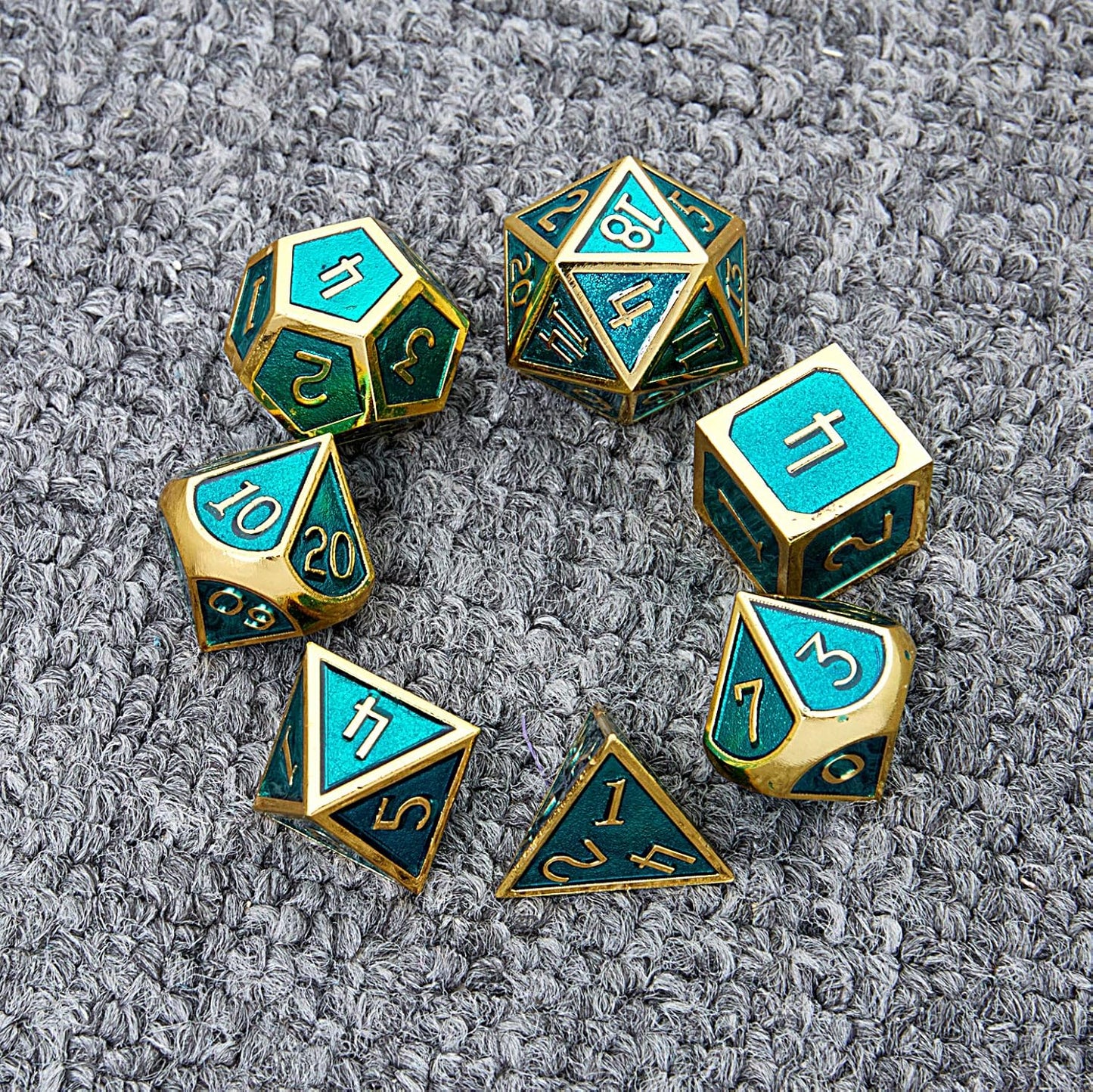 DND Polyhedral Metal Game Dice Gold and Ice Blue 7Pc Set Dungeons Dragons DND RPG MTG Table Games D&D Pathfinder Shadowrun Math Teaching
