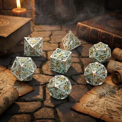 Hollow Green Metal DND Game Dice - Set of 7