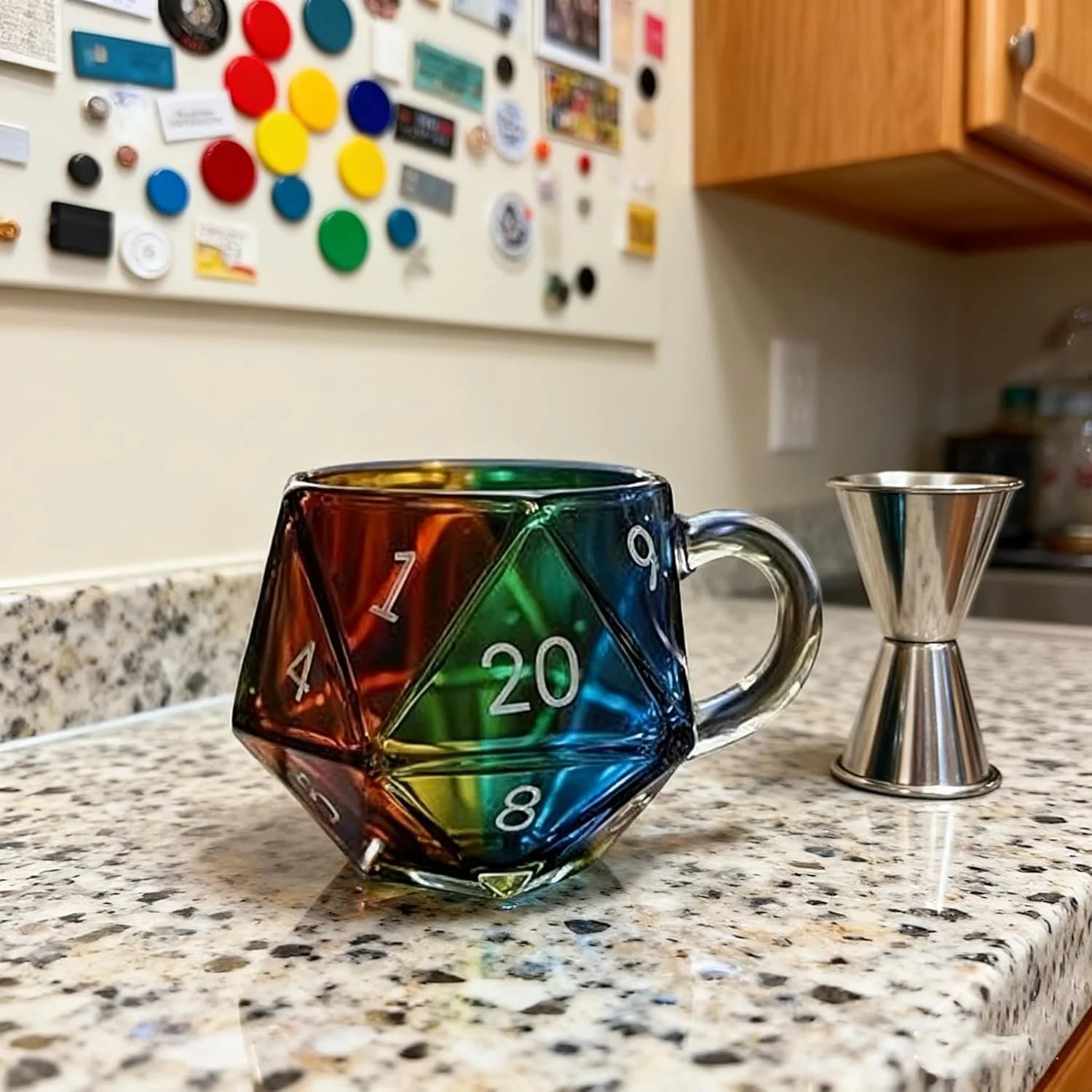 Rainbow D20 Dice Mug, Polyhedral Dice Coffee Cup with Handle, Funny Collection Class Coffee Mug, Gift for Game Enthusiasts