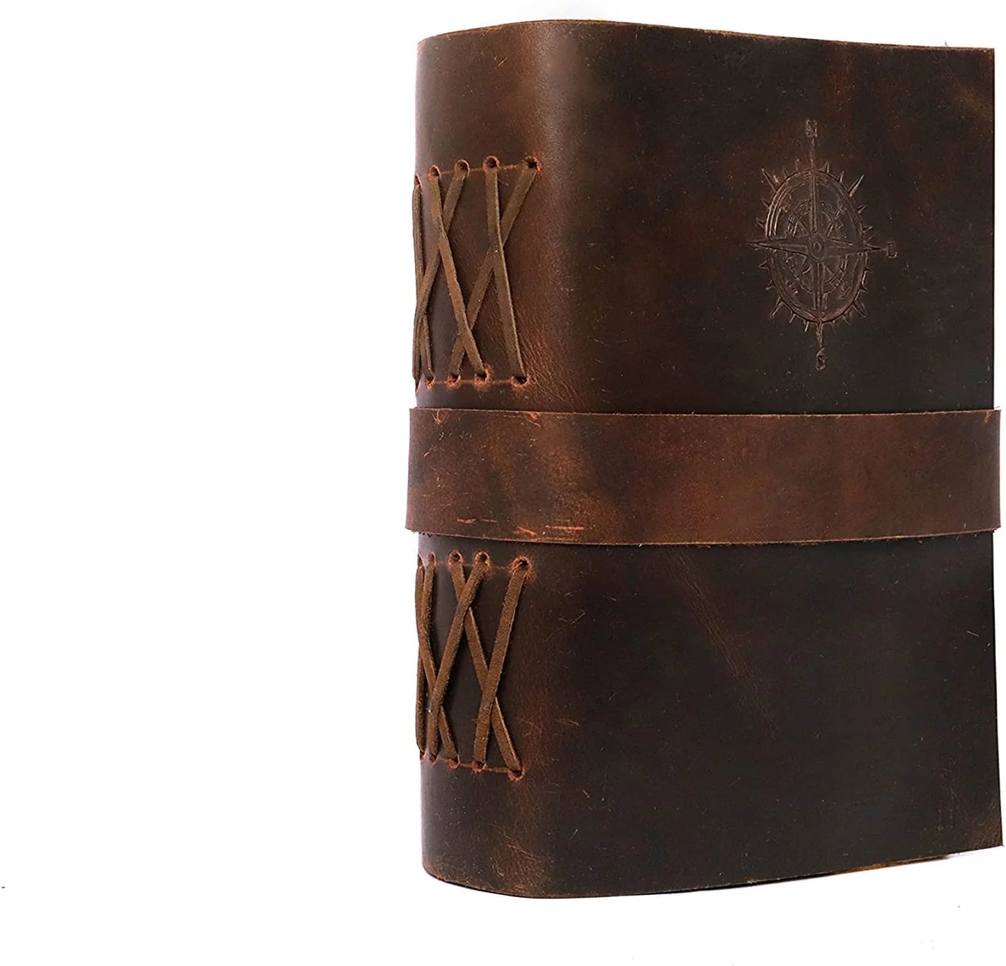 Compass Vintage Leather Journal with Lock and Deckle Paper, 11" X 8" X 15", 240 Pages