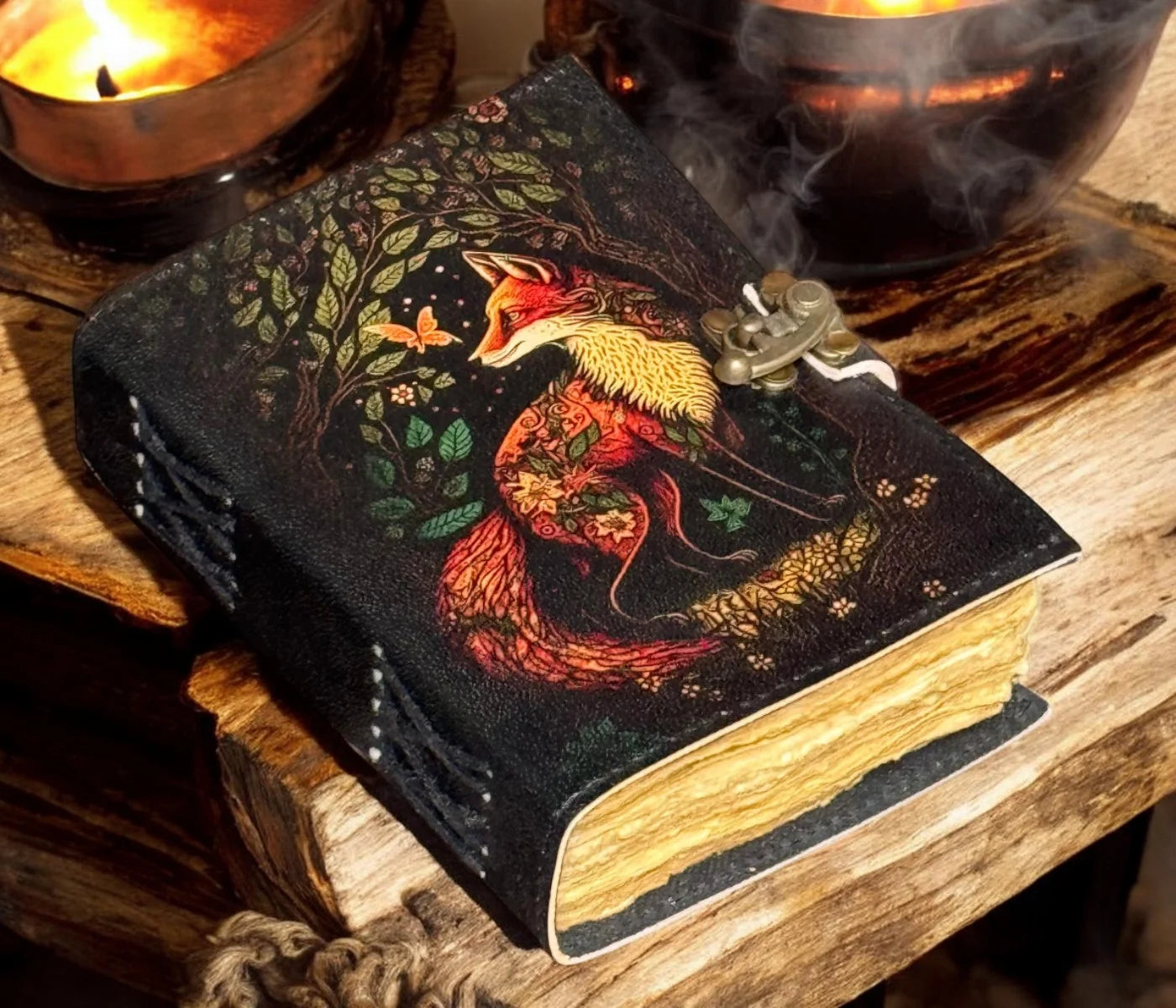 Fox Leather Journal Blank Spell Book of Shadows Witchcraft Supplies Wiccan Notebook Handmade Daily Notepads Grimoire Journal Vintage Journal Sketchbook Witchy Gifts Women Best Gift for Artist ,Writer