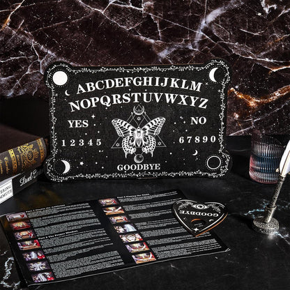 Pendulum Dowsing Divination Board with Amethyst Set Wooden Spirit Talking Board Metaphysical Message Crystal Pendulum Necklace with Planchette for Wiccan Supply(Butterfly Style)