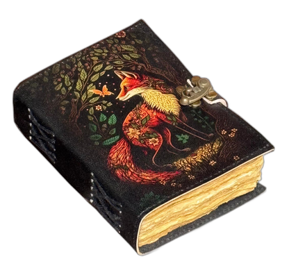 Fox Leather Journal Blank Spell Book of Shadows Witchcraft Supplies Wiccan Notebook Handmade Daily Notepads Grimoire Journal Vintage Journal Sketchbook Witchy Gifts Women Best Gift for Artist ,Writer