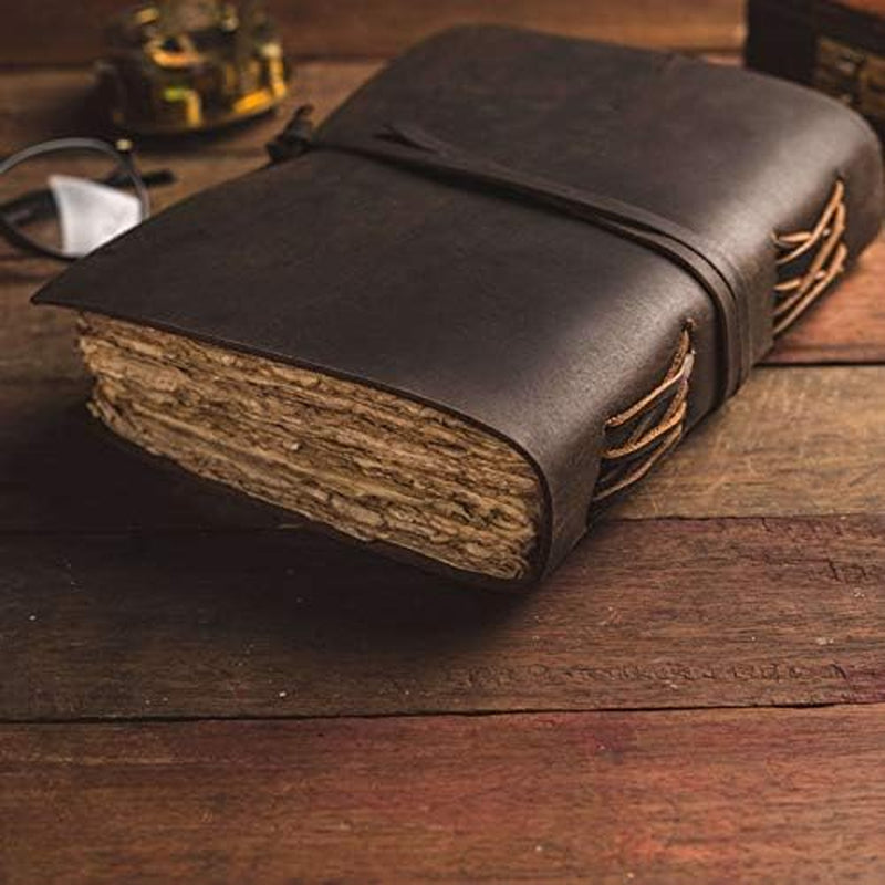 Leather Journal-Vintage Leatherbound Journal - Handmade Antique Deckle Edge Paper - Leather Sketchbook - Book of Shadows Journal - Thick Journal - Vintage Journal