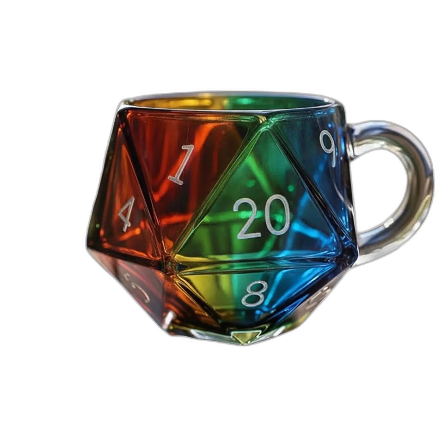 Rainbow D20 Dice Mug, Polyhedral Dice Coffee Cup with Handle, Funny Collection Class Coffee Mug, Gift for Game Enthusiasts