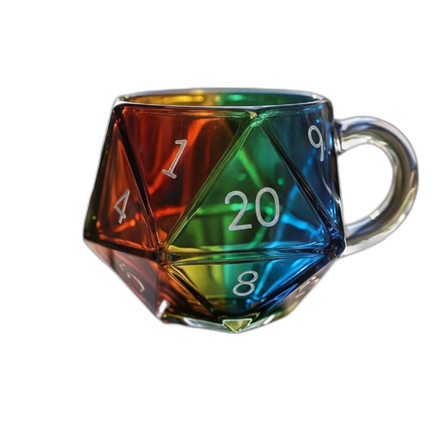 Rainbow D20 Dice Mug, Polyhedral Dice Coffee Cup with Handle, Funny Collection Class Coffee Mug, Gift for Game Enthusiasts