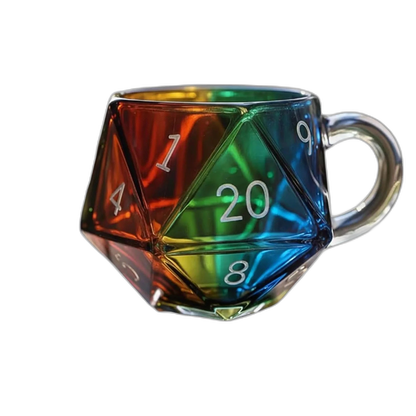 Rainbow D20 Dice Mug, Polyhedral Dice Coffee Cup with Handle, Funny Collection Class Coffee Mug, Gift for Game Enthusiasts