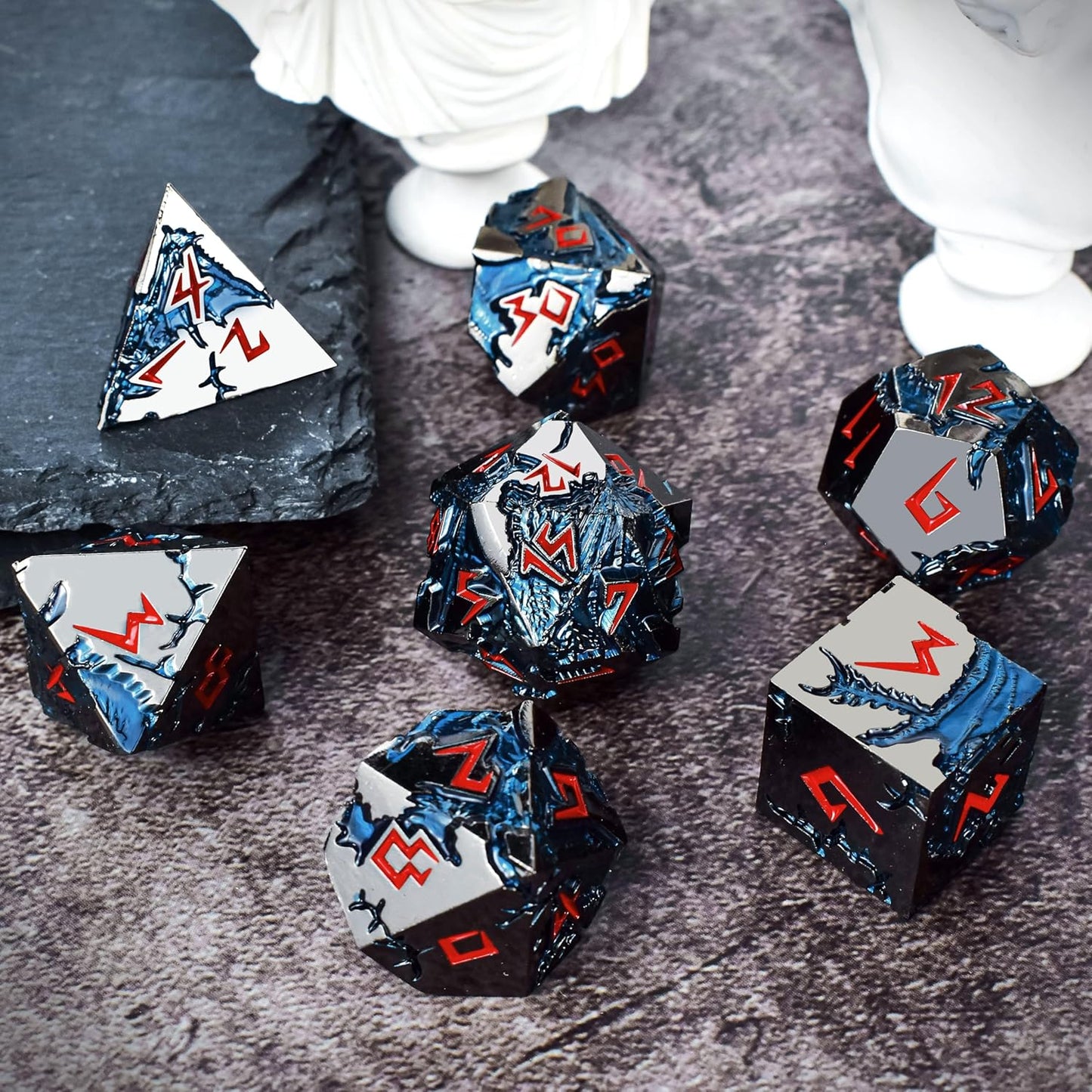D&D Dice 7 Die Metal DND Dice Set, Weighted Metallic Dungeons and Dragons Dice Set, Large Polyhedral D and D Dice Sets, Cool MTG RPG Dice DND with Gifts Case for Role Playing (Black Red)