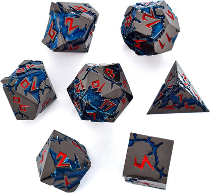 D&D Dice 7 Die Metal DND Dice Set, Weighted Metallic Dungeons and Dragons Dice Set, Large Polyhedral D and D Dice Sets, Cool MTG RPG Dice DND with Gifts Case for Role Playing (Black Red)
