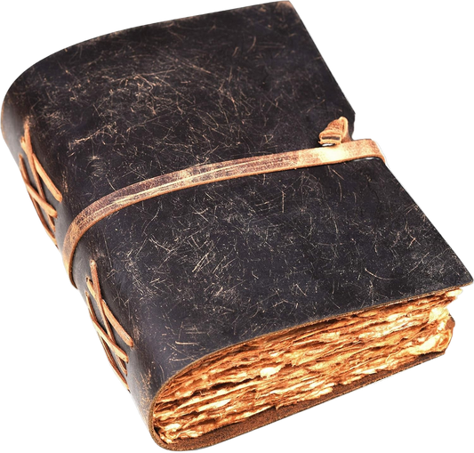 Vintage Leather Journal - Leather Journal - Vintage Journal - Book of Shadows - Spell Book - Leather Bound Journal - Vintage Deckle Edge Handmmade Paper - 10 X 7 Inches