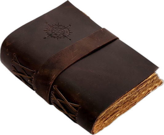 Compass Vintage Leather Journal with Lock and Deckle Paper, 11" X 8" X 15", 240 Pages