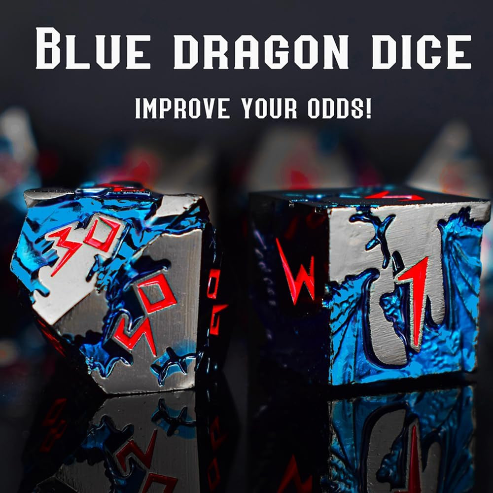 D&D Dice 7 Die Metal DND Dice Set, Weighted Metallic Dungeons and Dragons Dice Set, Large Polyhedral D and D Dice Sets, Cool MTG RPG Dice DND with Gifts Case for Role Playing (Black Red)