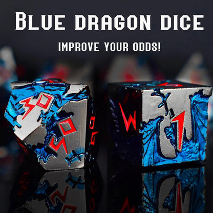 D&D Dice 7 Die Metal DND Dice Set, Weighted Metallic Dungeons and Dragons Dice Set, Large Polyhedral D and D Dice Sets, Cool MTG RPG Dice DND with Gifts Case for Role Playing (Black Red)