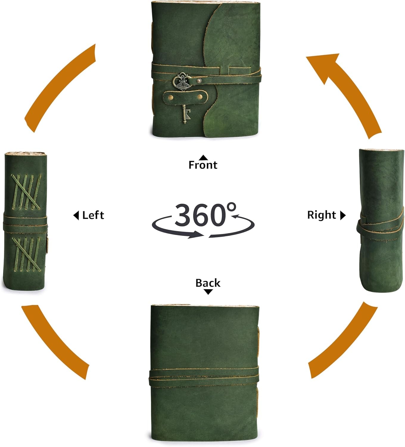 Vintage Leather Journal – 200 Handmade Vintage Deckle Edge Paper – Leather Bound Journal for Women Men – Vintage Key Closure - Book of Shadows - Green - 8X6 Inches (A5)