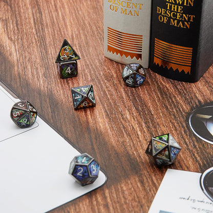 Dungeons and Dragons Design Polyhedral Metal D&D Game Dice with Black Edge 7Pcs Set for DND RPG MTG Table Games Pathfinder Shadowrun and Math Teaching D4 D6 D8 D10 D12 D20