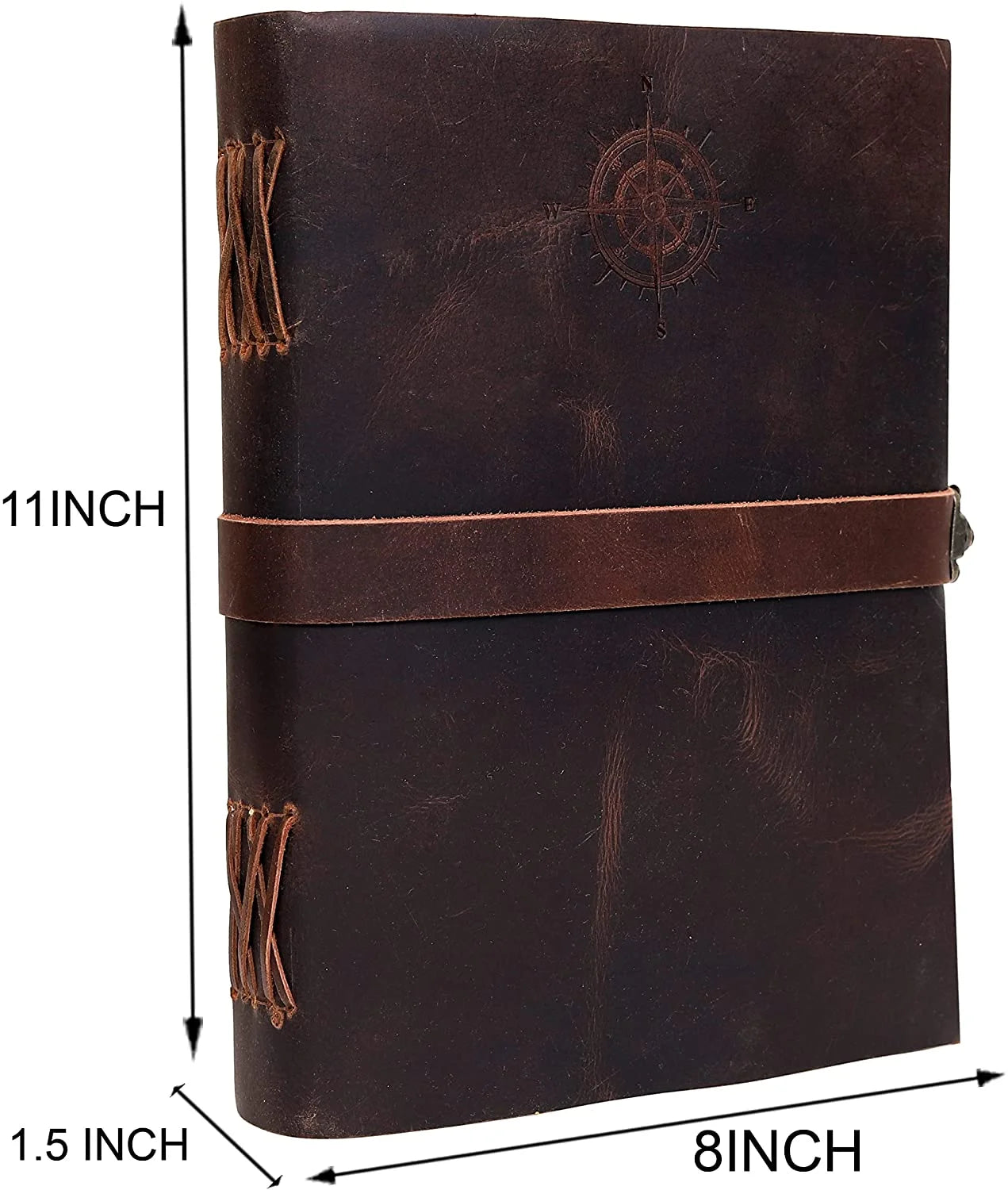 Compass Vintage Leather Journal with Lock and Deckle Paper, 11" X 8" X 15", 240 Pages