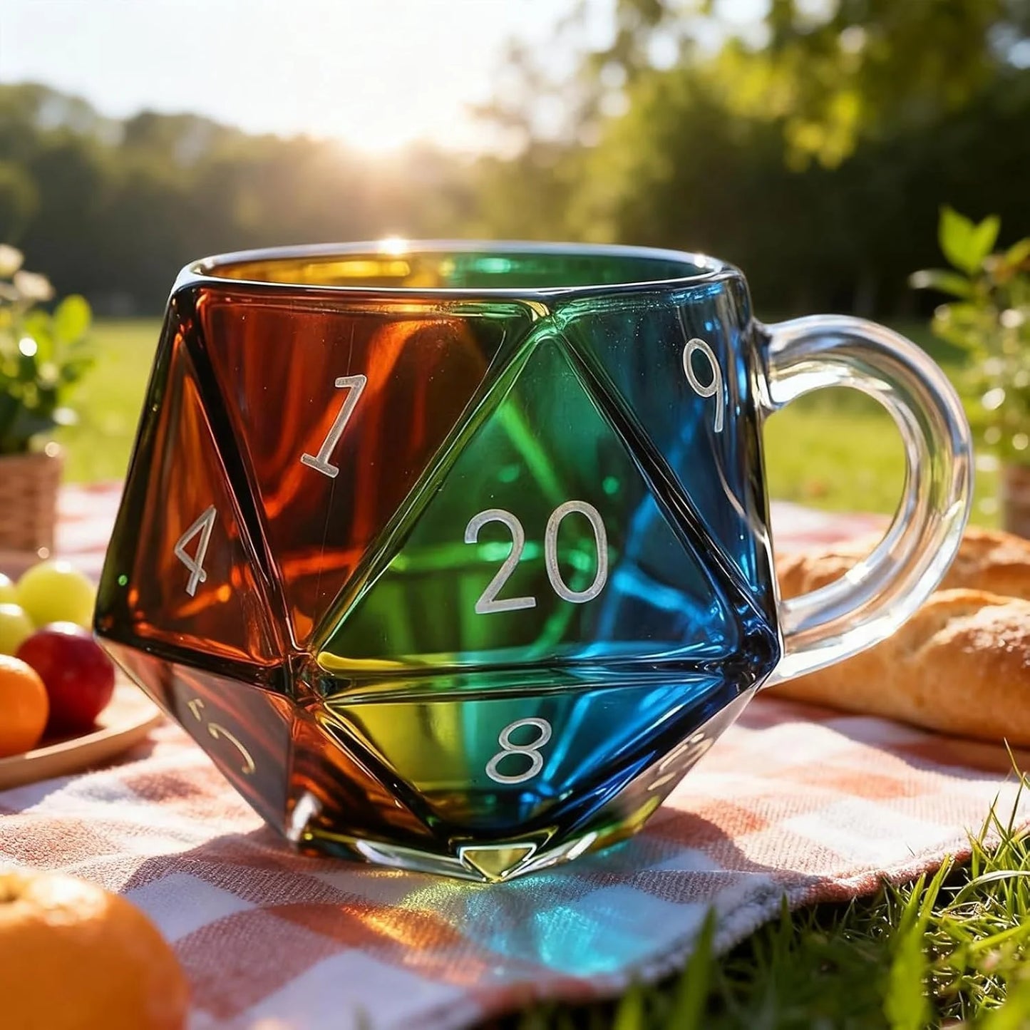 Rainbow D20 Dice Mug, Polyhedral Dice Coffee Cup with Handle, Funny Collection Class Coffee Mug, Gift for Game Enthusiasts