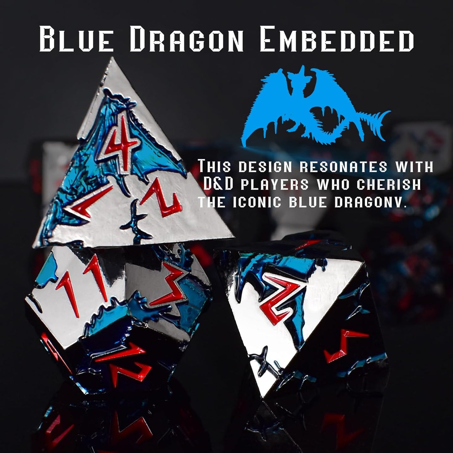 D&D Dice 7 Die Metal DND Dice Set, Weighted Metallic Dungeons and Dragons Dice Set, Large Polyhedral D and D Dice Sets, Cool MTG RPG Dice DND with Gifts Case for Role Playing (Black Red)