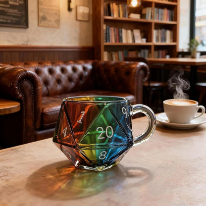 Rainbow D20 Dice Mug, Polyhedral Dice Coffee Cup with Handle, Funny Collection Class Coffee Mug, Gift for Game Enthusiasts