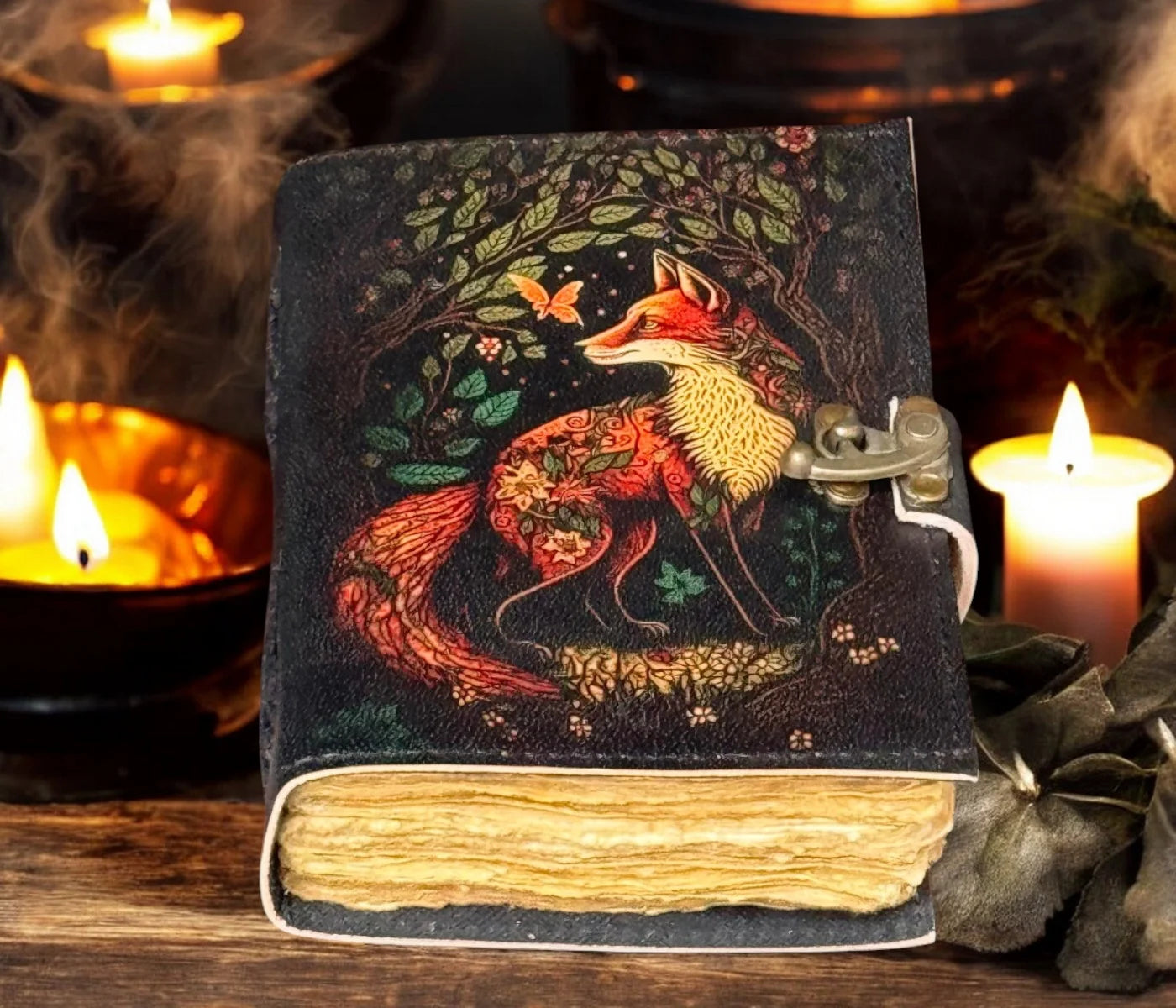 Fox Leather Journal Blank Spell Book of Shadows Witchcraft Supplies Wiccan Notebook Handmade Daily Notepads Grimoire Journal Vintage Journal Sketchbook Witchy Gifts Women Best Gift for Artist ,Writer