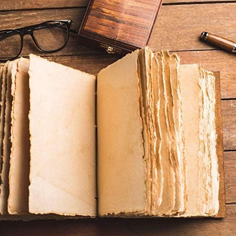 Leather Journal-Vintage Leatherbound Journal - Handmade Antique Deckle Edge Paper - Leather Sketchbook - Book of Shadows Journal - Thick Journal - Vintage Journal