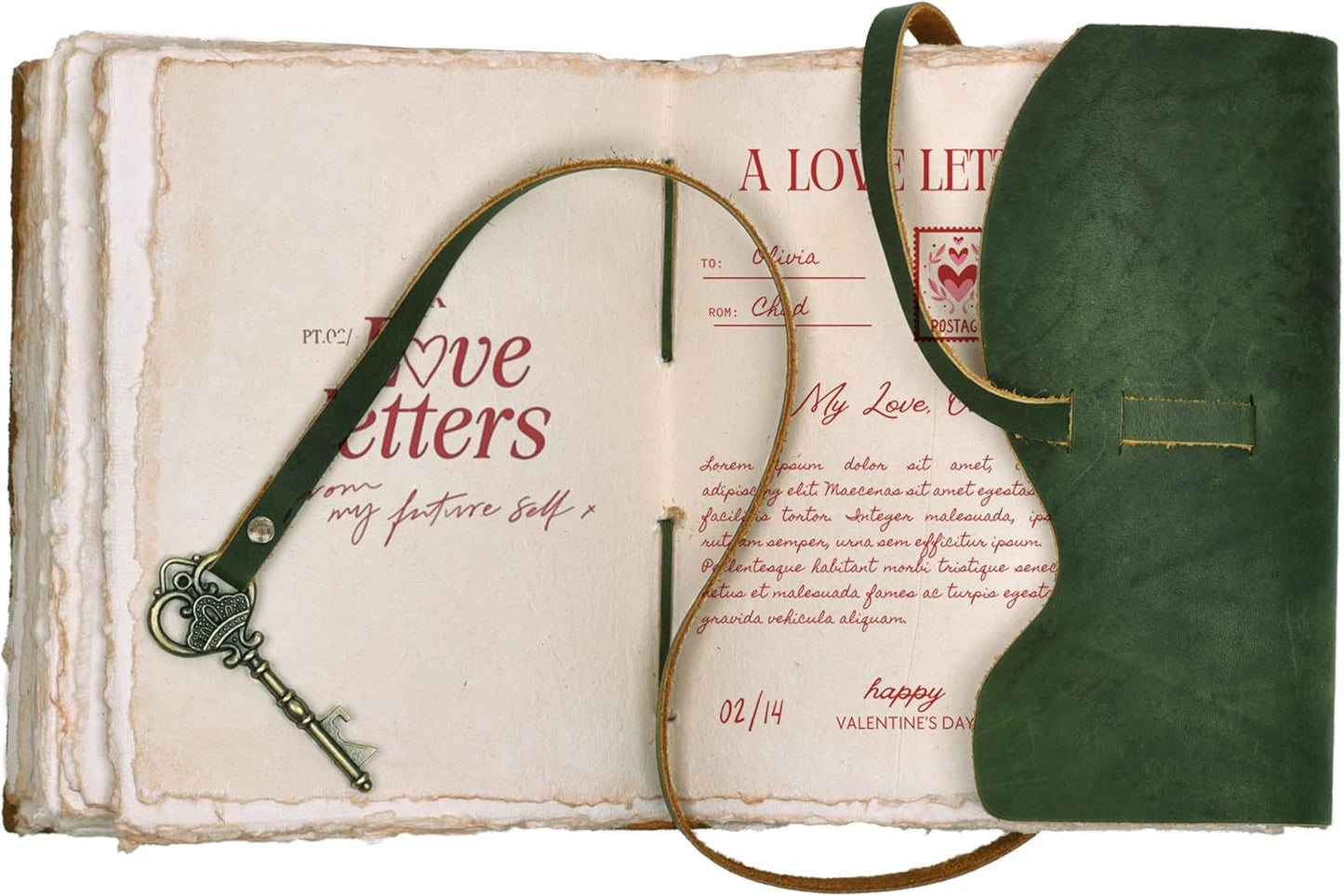 Vintage Leather Journal – 200 Handmade Vintage Deckle Edge Paper – Leather Bound Journal for Women Men – Vintage Key Closure - Book of Shadows - Green - 8X6 Inches (A5)