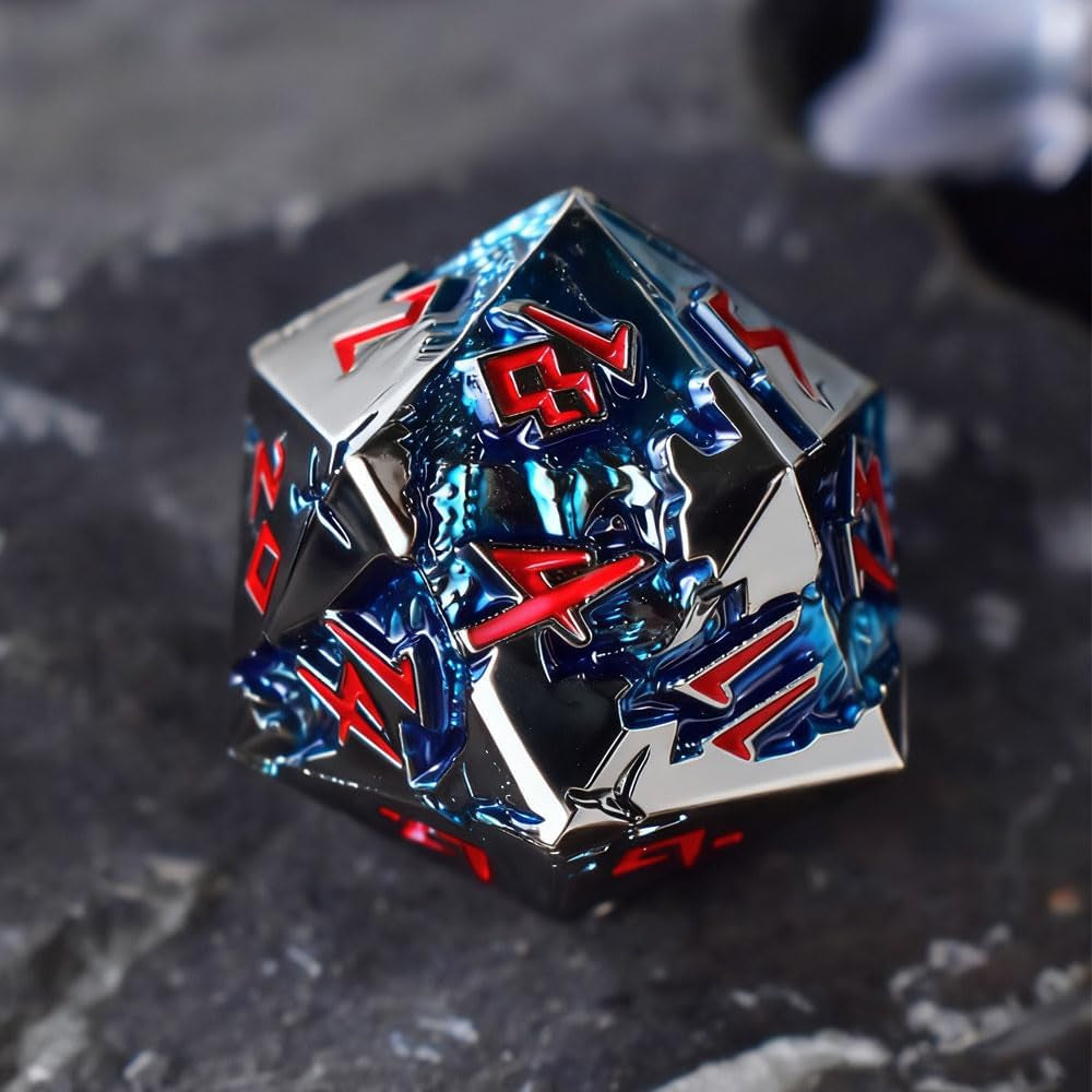 D&D Dice 7 Die Metal DND Dice Set, Weighted Metallic Dungeons and Dragons Dice Set, Large Polyhedral D and D Dice Sets, Cool MTG RPG Dice DND with Gifts Case for Role Playing (Black Red)