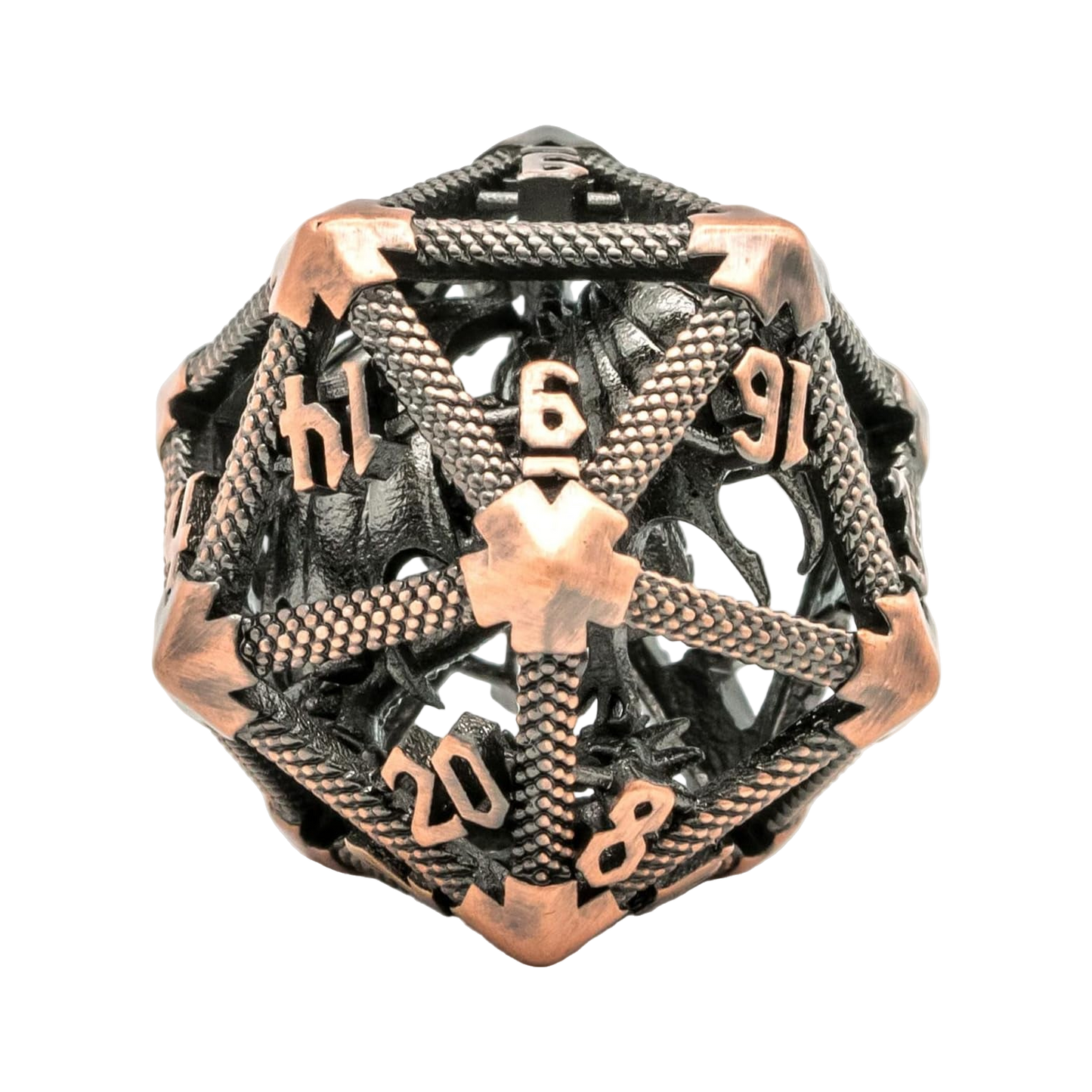 22Mm D20 Metal Dice, Single D20 DND Dice with Hollow Dragon Design for D&D Role Playing Game (Ancient Copper)
