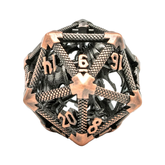 22Mm D20 Metal Dice, Single D20 DND Dice with Hollow Dragon Design for D&D Role Playing Game (Ancient Copper)