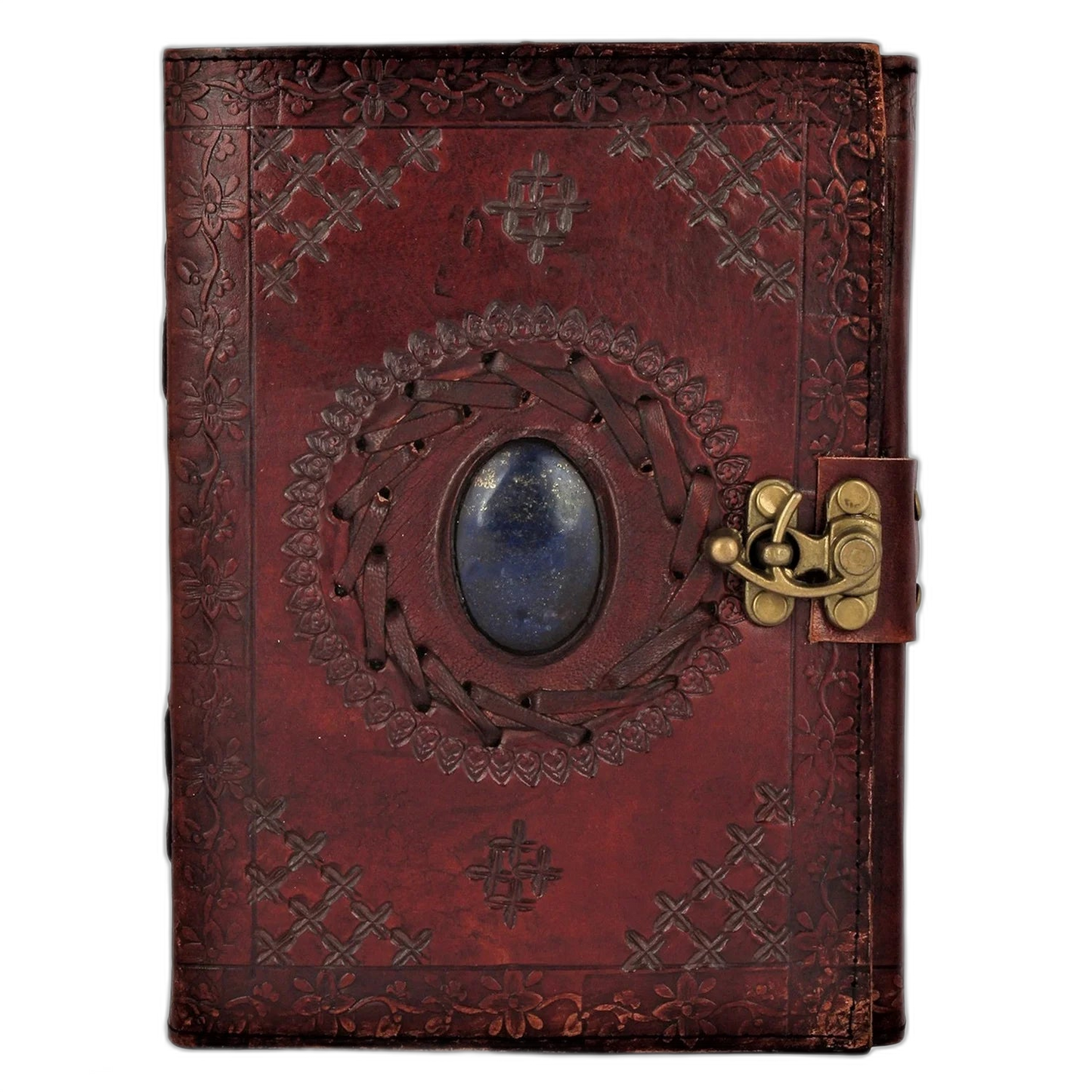 Leather Journal Writing Notebook Semi-Precious Stone Diary for Men Women Unlined Papers, Book of Shadow Witch Sketchbook Gift for Artist Writers by , Brown