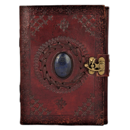 Leather Journal Writing Notebook Semi-Precious Stone Diary for Men Women Unlined Papers, Book of Shadow Witch Sketchbook Gift for Artist Writers by , Brown