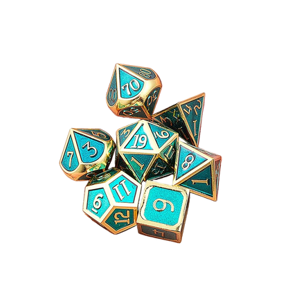 DND Polyhedral Metal Game Dice Gold and Ice Blue 7Pc Set Dungeons Dragons DND RPG MTG Table Games D&D Pathfinder Shadowrun Math Teaching