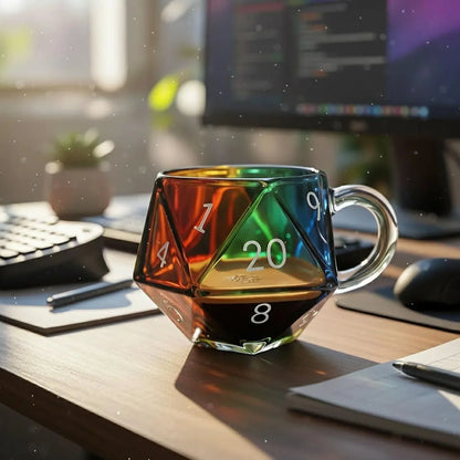 Rainbow D20 Dice Mug, Polyhedral Dice Coffee Cup with Handle, Funny Collection Class Coffee Mug, Gift for Game Enthusiasts
