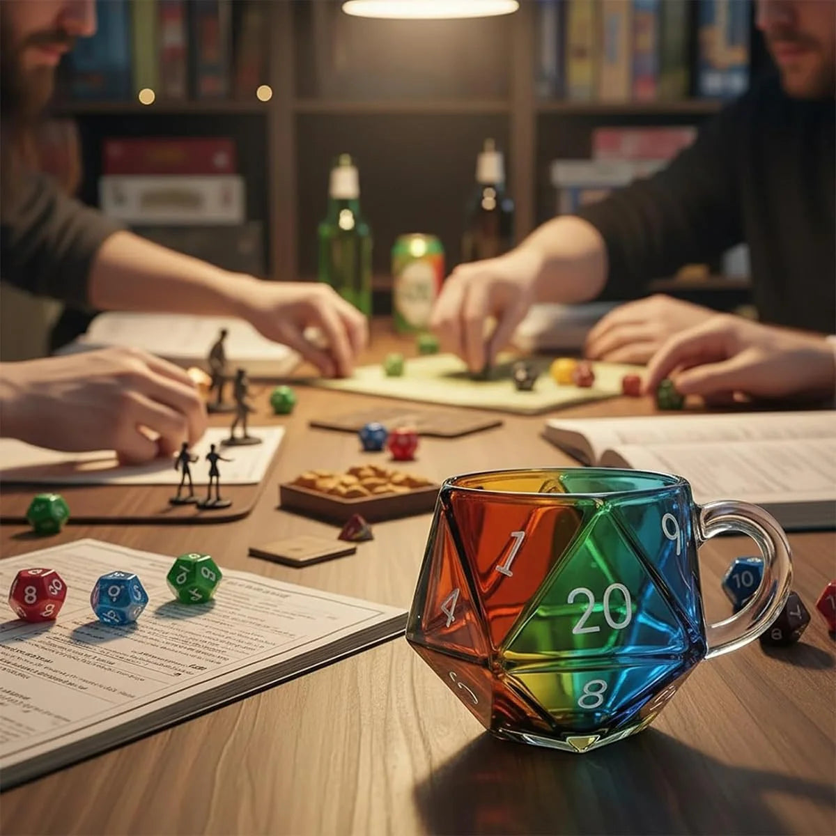 Rainbow D20 Dice Mug, Polyhedral Dice Coffee Cup with Handle, Funny Collection Class Coffee Mug, Gift for Game Enthusiasts