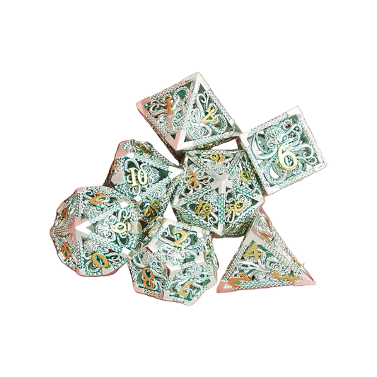 Hollow Green Metal DND Game Dice - Set of 7
