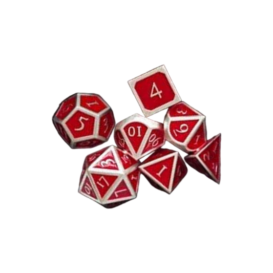 DND Polyhedral Metal Game Dice Silver and Red 7Pc Set for Dungeons and Dragons DND RPG MTG Table Games D&D Pathfinder Shadowrun and Math Teaching