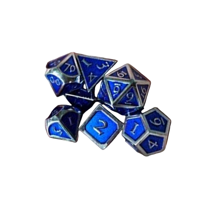 DND Polyhedral Game Dice Silver and Blue 7Pc Set