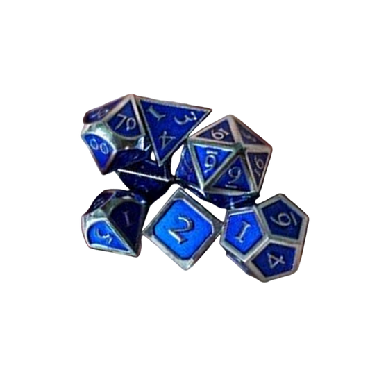 DND Polyhedral Game Dice Silver and Blue 7Pc Set
