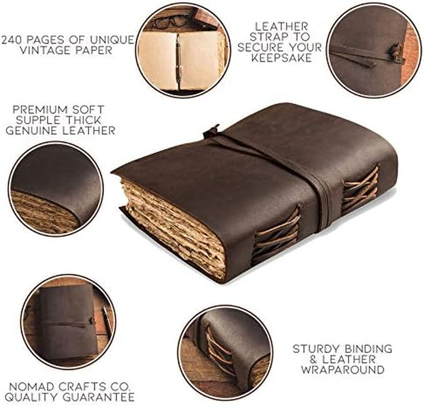 Leather Journal-Vintage Leatherbound Journal - Handmade Antique Deckle Edge Paper - Leather Sketchbook - Book of Shadows Journal - Thick Journal - Vintage Journal