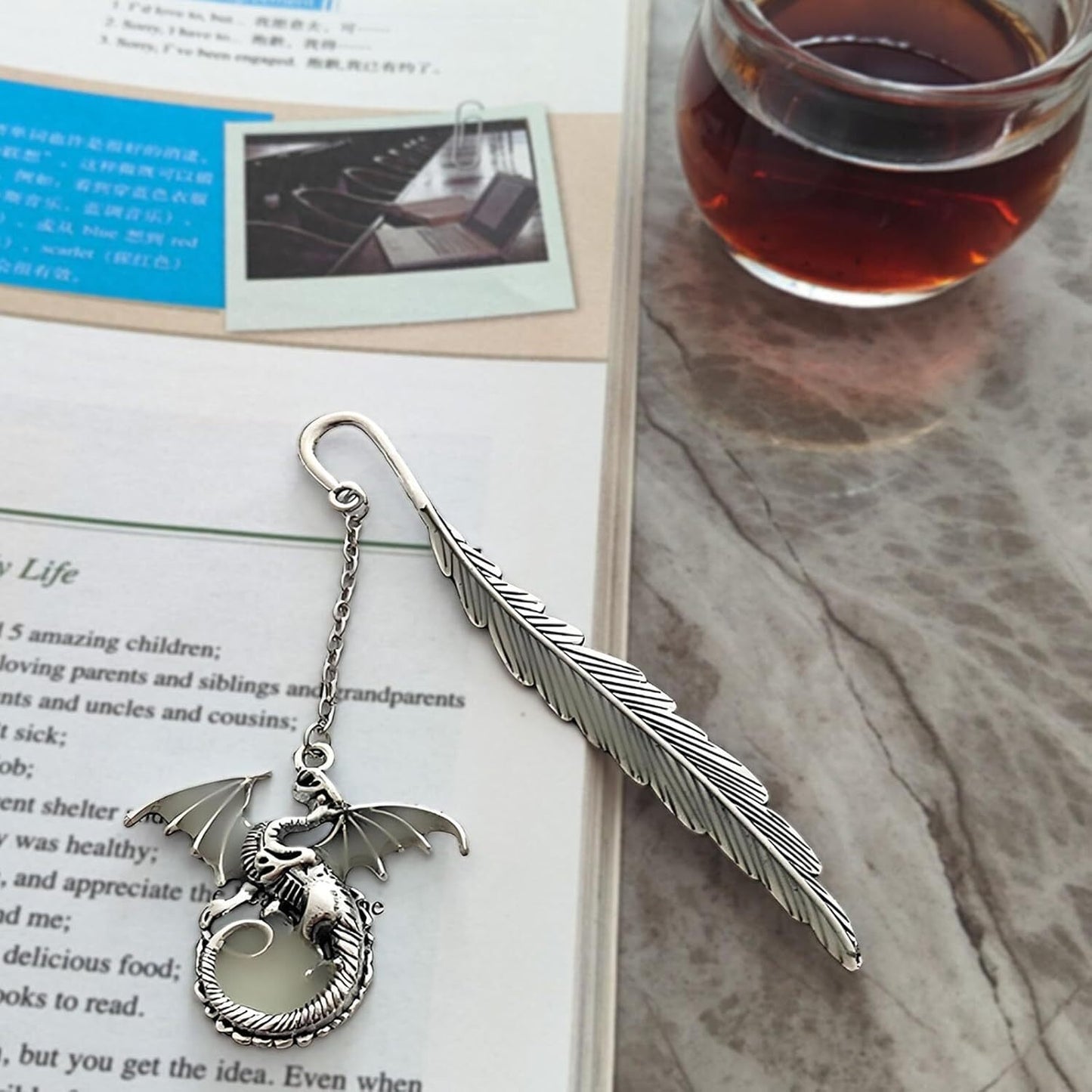 Vintage Feather Dragon Metal Bookmark, Glow in the Dark Dragon Gift, Fantasy Boo