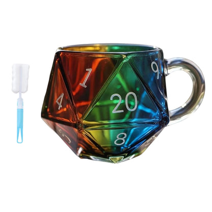 Rainbow D20 Dice Mug, Polyhedral Dice Coffee Cup with Handle, Funny Collection Class Coffee Mug, Gift for Game Enthusiasts (Background Removed)