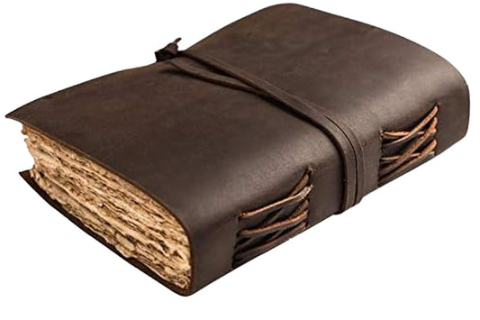 Leather Journal-Vintage Leatherbound Journal - Handmade Antique Deckle Edge Paper - Leather Sketchbook - Book of Shadows Journal - Thick Journal - Vintage Journal (Background Removed)