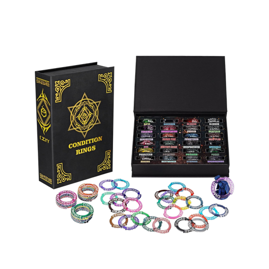 Upgraded Condition Rings 96 PCS Status Effect Markers in 24 Conditions & Spells Magic Book Storage Box Great DM Tool for Dungeons & Dragons, Pathfinder, D&D and RPG Miniatures