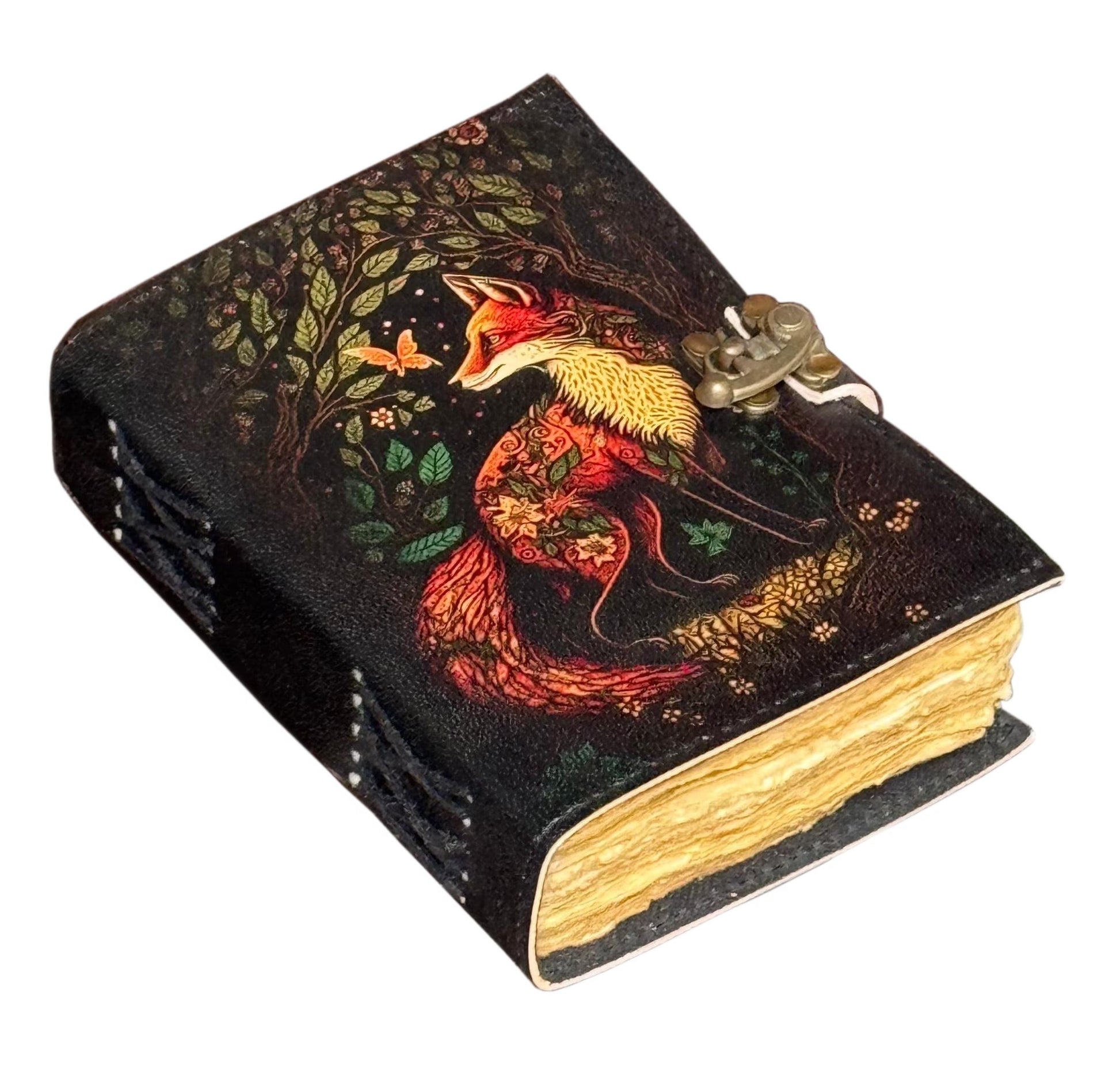 Fox Leather Journal Blank Spell Book of Shadows Witchcraft Supplies Wiccan Notebook Handmade Daily Notepads Grimoire Journal Vintage Journal Sketchbook Witchy Gifts Women Best Gift for Artist ,Writer (Background Removed)