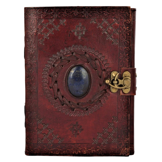 Leather Journal Writing Notebook Semi-Precious Stone Diary for Men Women Unlined Papers, Book of Shadow Witch Sketchbook Gift for Artist Writers by , Brown (Background Removed)
